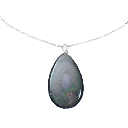 Abalone Shell Sterling Silver Box Chain Pendant Necklace X10253
